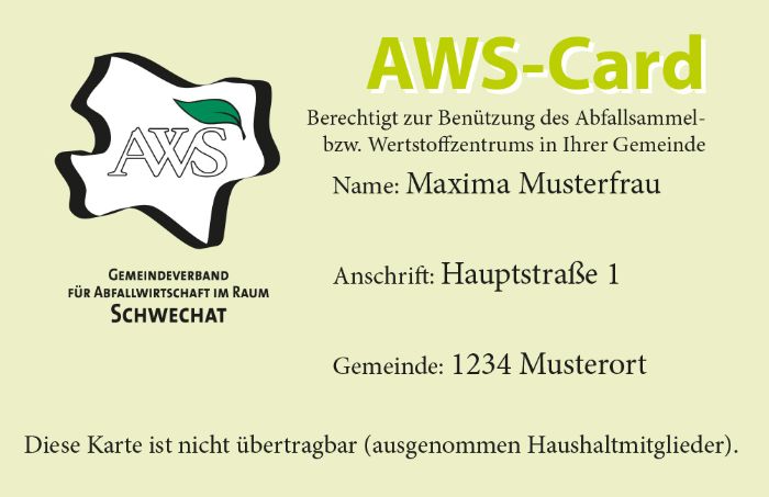 AWS Card zur Benützung des Sammelzentrums
